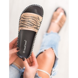 SHELOVET Trendiga tofflor med cubic zirconia brun gul 2