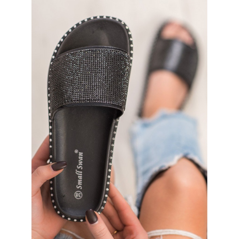 SHELOVET Trendiga tofflor med cubic zirconia svart 1