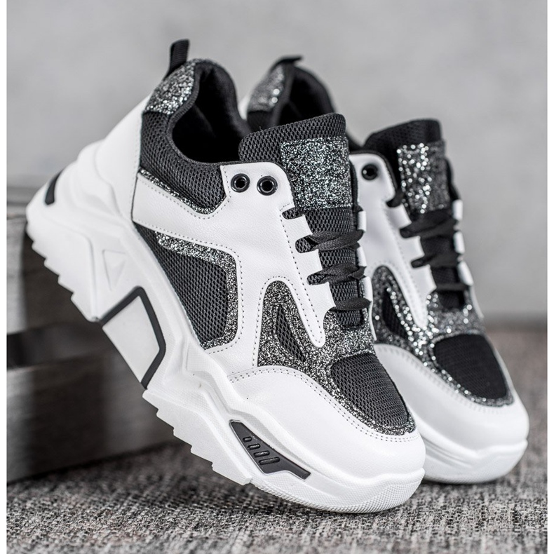 Seastar Trendiga sneakers med glitter vit svart 1