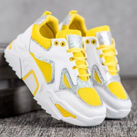 Seastar Trendiga sneakers med glitter vit gul 2