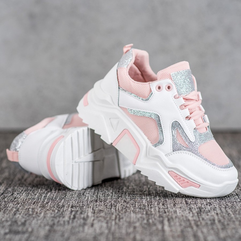 Seastar Trendiga sneakers med glitter vit rosa 1