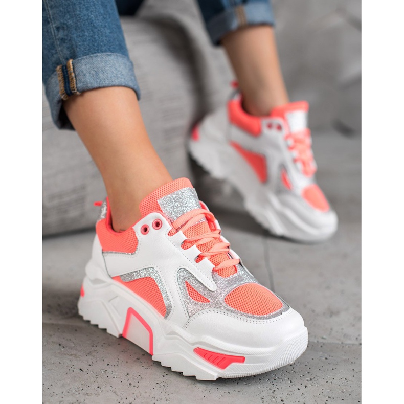 Seastar Trendiga sneakers med glitter vit orange 2