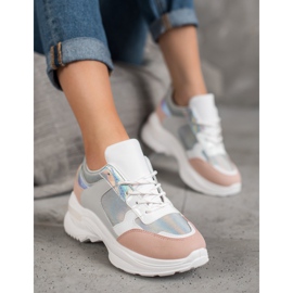 SHELOVET Bekväma sneakers på plattformen vit mångfärgad 2