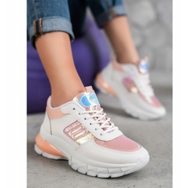 SHELOVET Moderiktiga Eco Leather Sneakers vit rosa mångfärgad 1