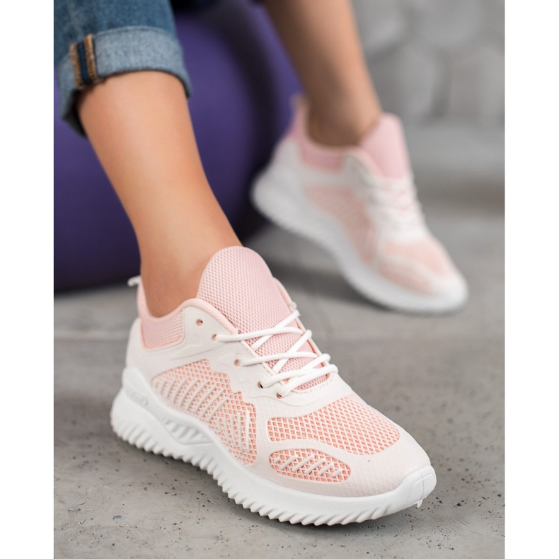 SHELOVET Klassiska sneakers med mesh vit rosa 1