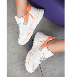 SHELOVET Sneakers på plattformen med glitter vit orange 1
