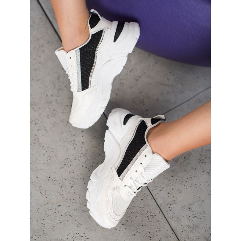 SHELOVET Snygga sneakers med glitter vit svart 1