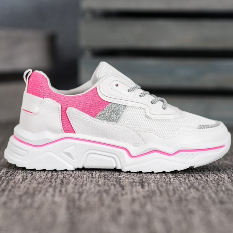 SHELOVET Sneakers på plattformen med glitter vit rosa 2