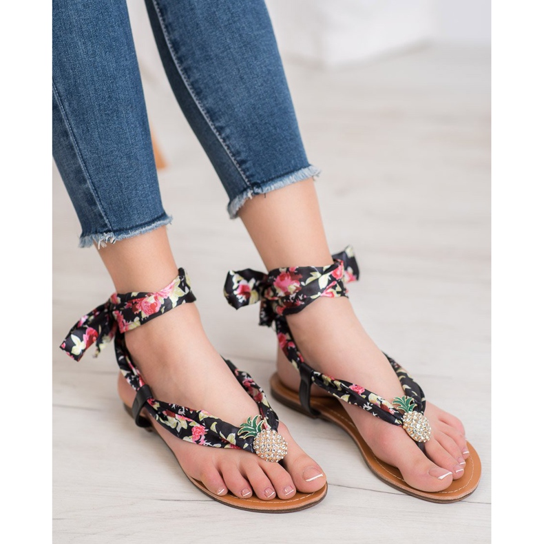 SHELOVET Knutna sandaler med ananas svart mångfärgad 2