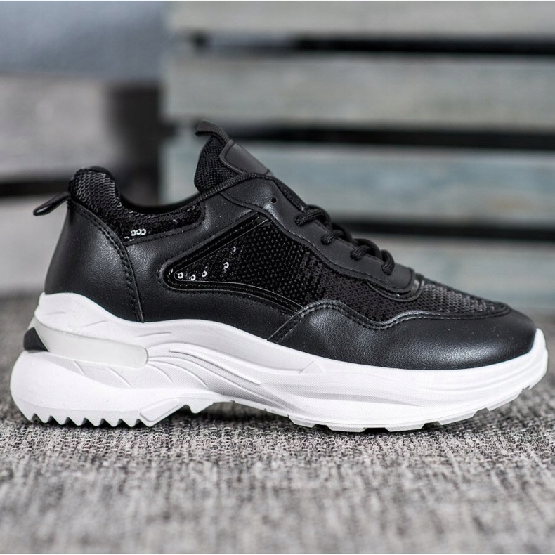 SHELOVET Trendiga sneakers med paljetter svart 1
