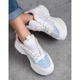 SHELOVET Trendiga sneakers med paljetter vit 1
