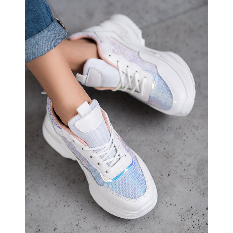 SHELOVET Trendiga sneakers med paljetter vit 1