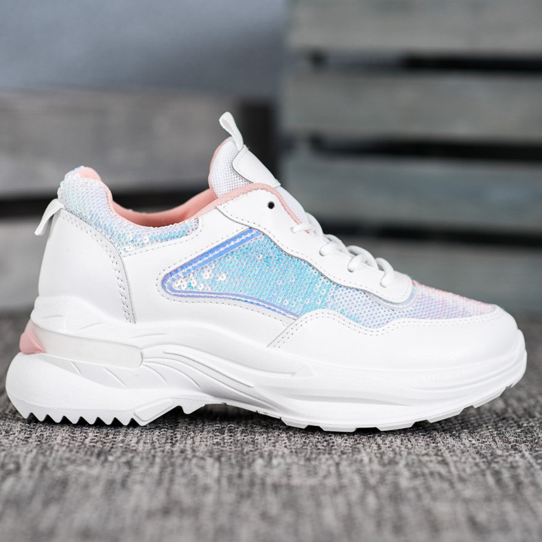 SHELOVET Trendiga sneakers med paljetter vit 2