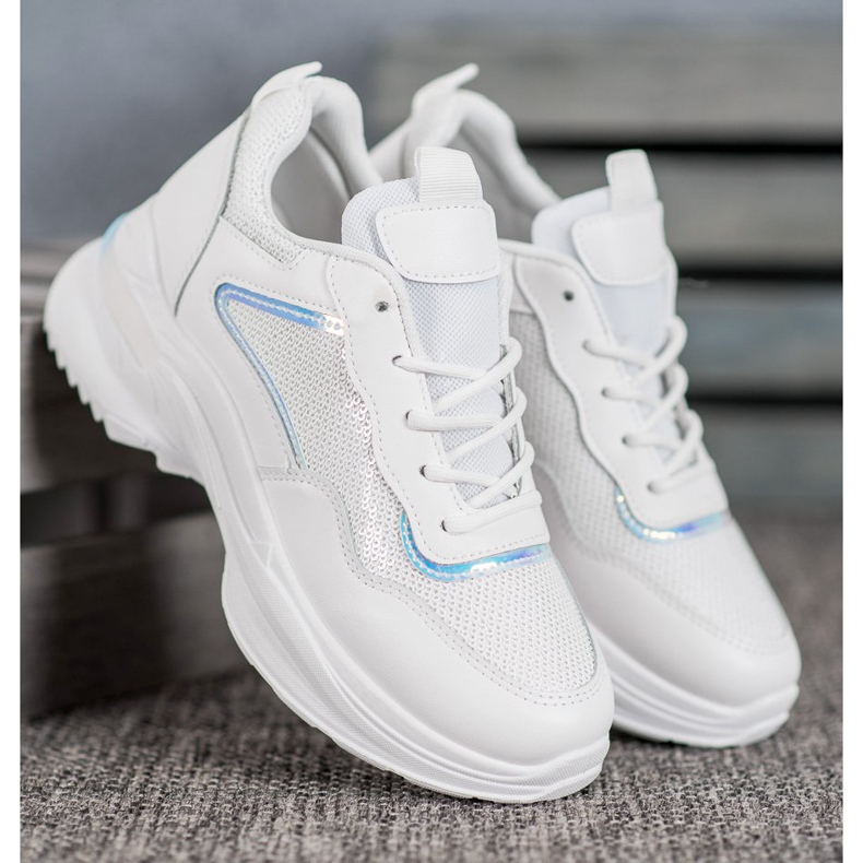 SHELOVET Trendiga sneakers med paljetter vit 2