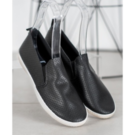 SHELOVET Openwork Black Slipons svart 1