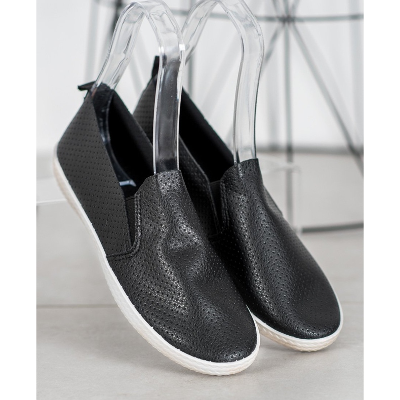 SHELOVET Openwork Black Slipons svart 1