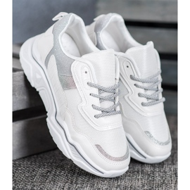 SHELOVET Sneakers på plattformen med glitter vit 2