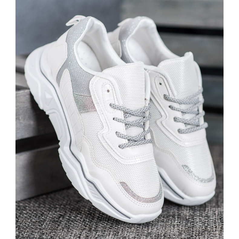 SHELOVET Sneakers på plattformen med glitter vit 2