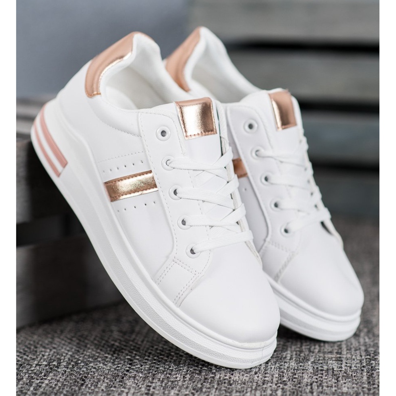 SHELOVET Sportskor med guldinsatser vit 2