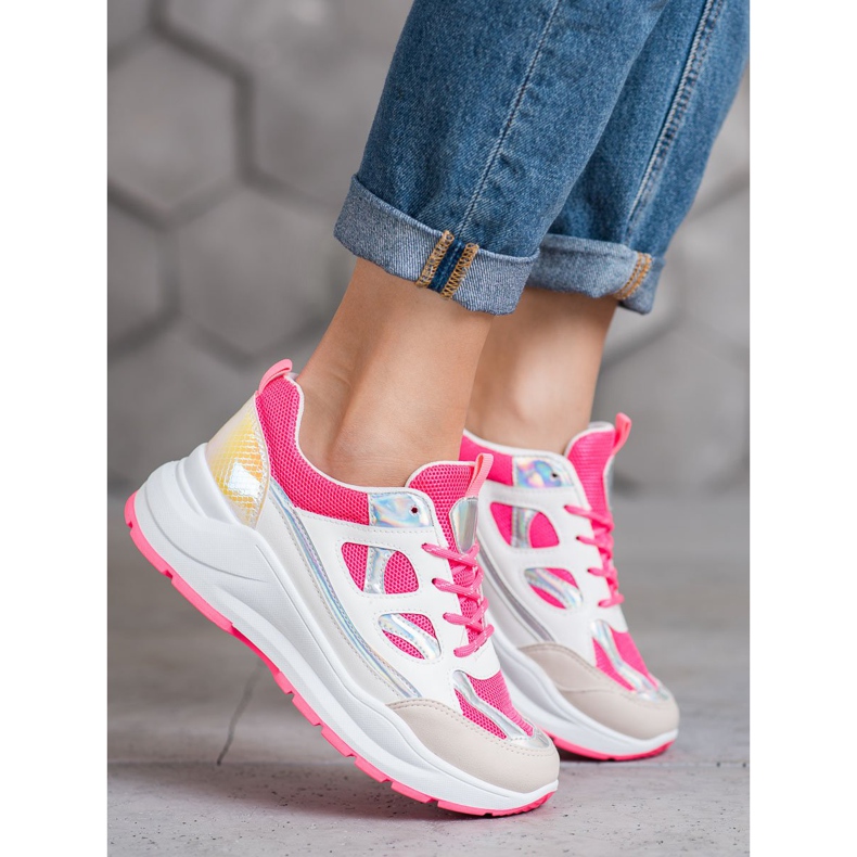 SHELOVET Bekväma sneakers med mesh vit rosa 1