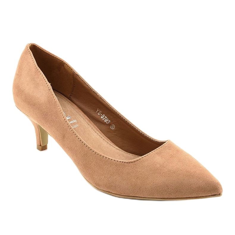 Bruna pumpar på YS-8703 hälen beige gyllene 1