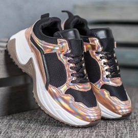SHELOVET Mode sneakers med Holo -effekt svart gul 2