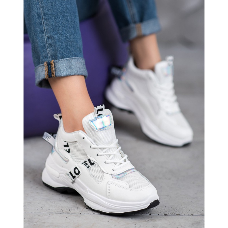 Weide Trendiga sneakers med inskriptioner vit 1