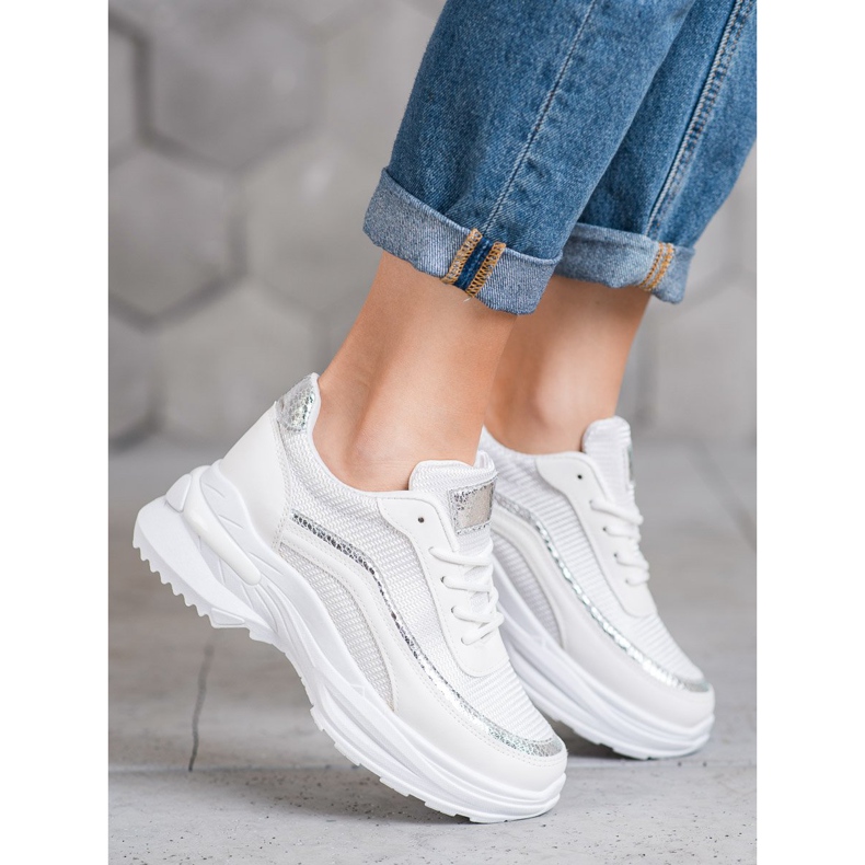 SHELOVET Trendiga sportskor vit gul 2