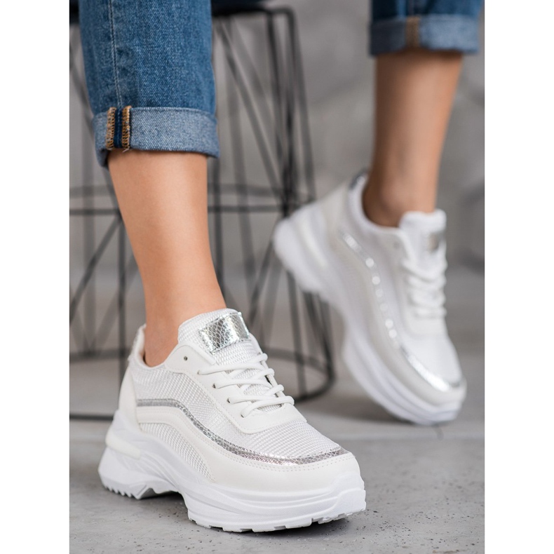 SHELOVET Trendiga sportskor vit gul 1