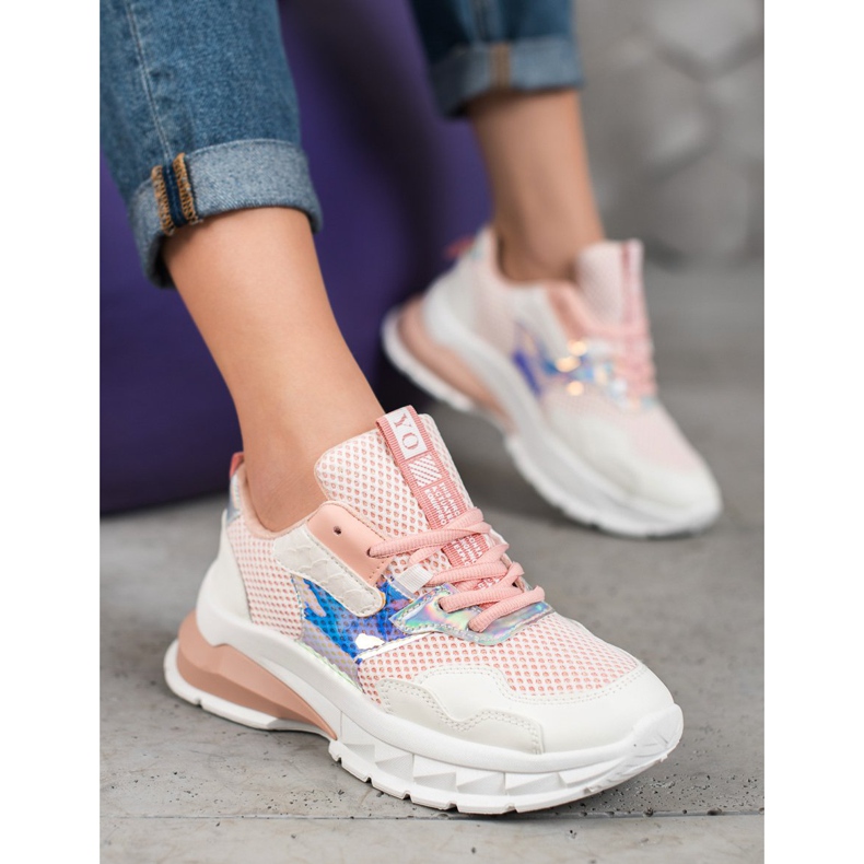 SHELOVET Sneakers med mesh vit rosa 1