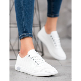 SHELOVET Openwork sneakers med ekoläder vit grå 2