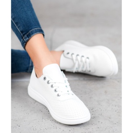 SHELOVET Openwork sneakers med ekoläder vit grå 1