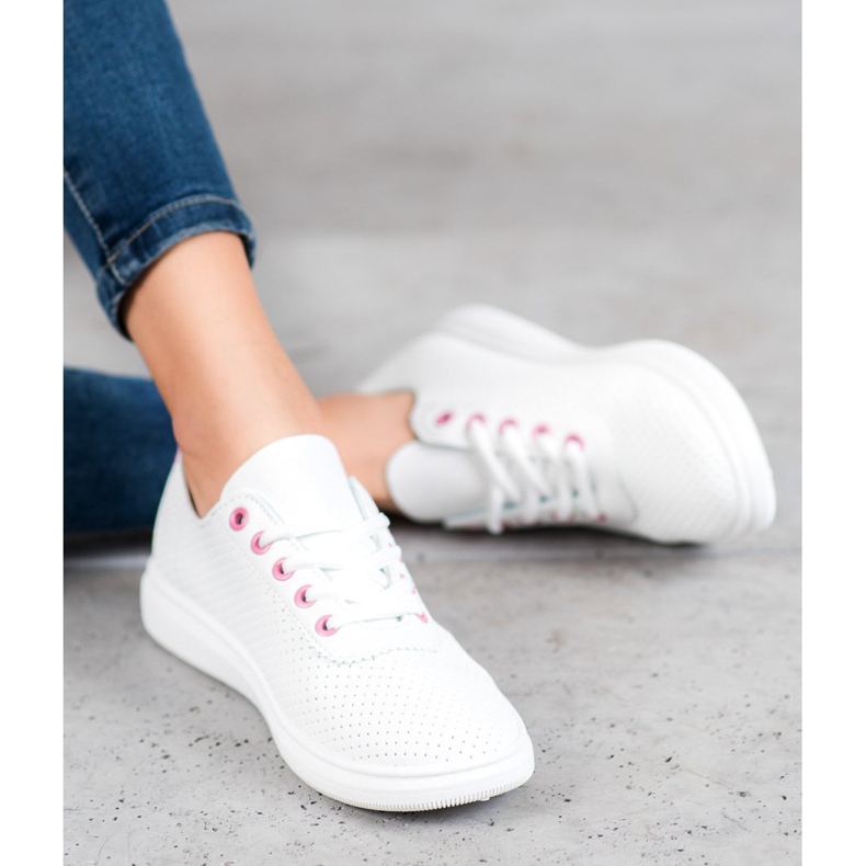 SHELOVET Openwork sneakers med ekoläder vit rosa 1