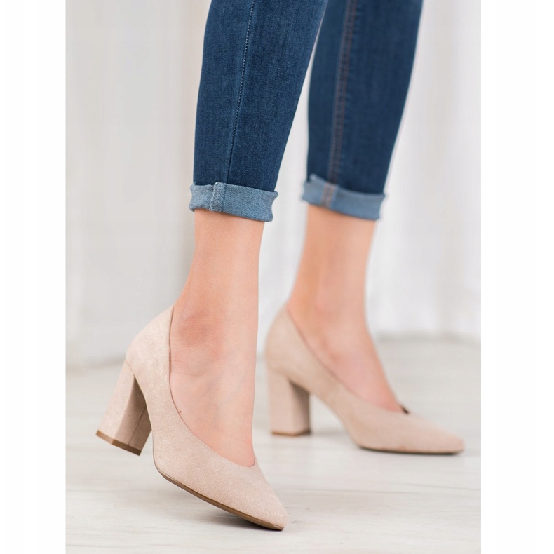 W. Potocki Pumpar med glitter beige gyllene 2