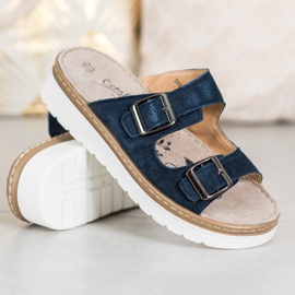 Filippo Bekväma läder tofflor blå 1