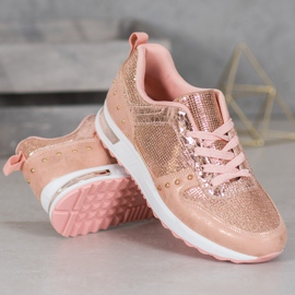 Emaks Glänsande sneakers på plattformen rosa gul 1