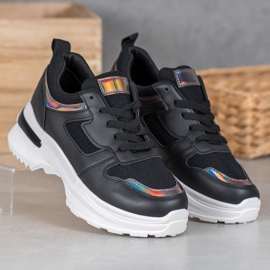 SHELOVET Svarta sneakers med Holo -effekt 1