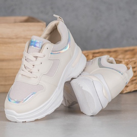 SHELOVET Beige sneakers med Holo -effekt 2
