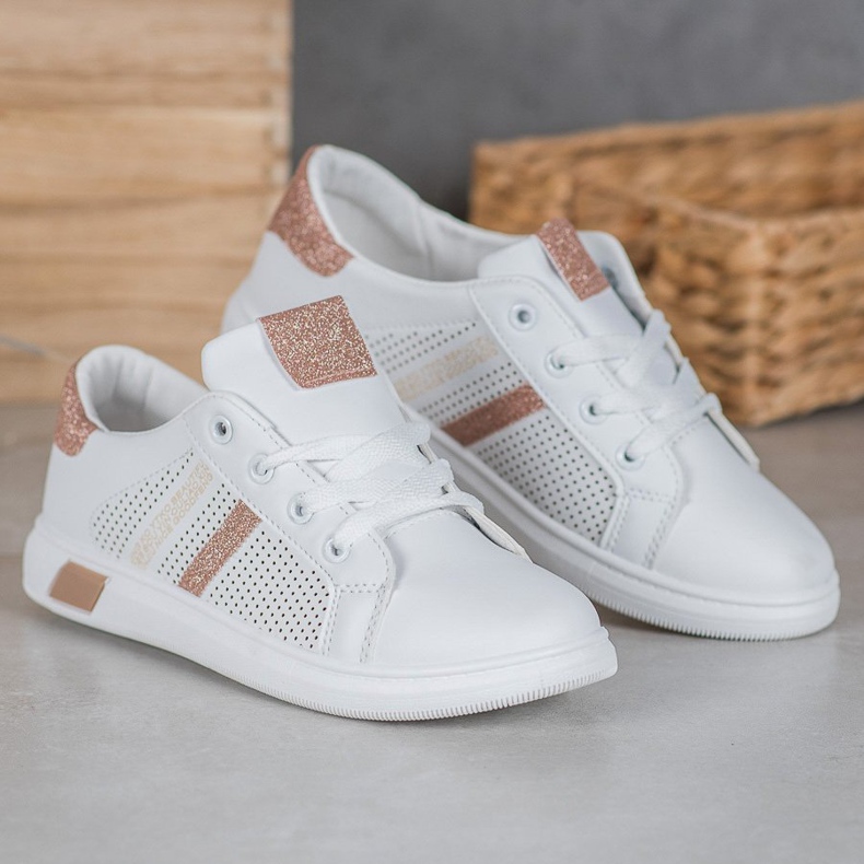 SHELOVET Vita sportskor med glitter gul 1