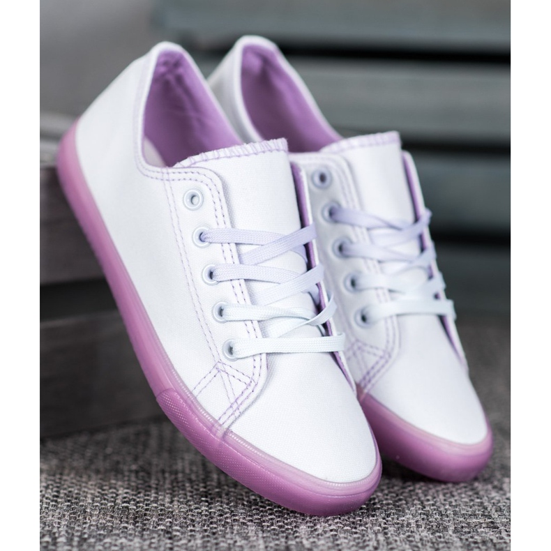 SHELOVET Sneakers med lila sula vit purpur 1
