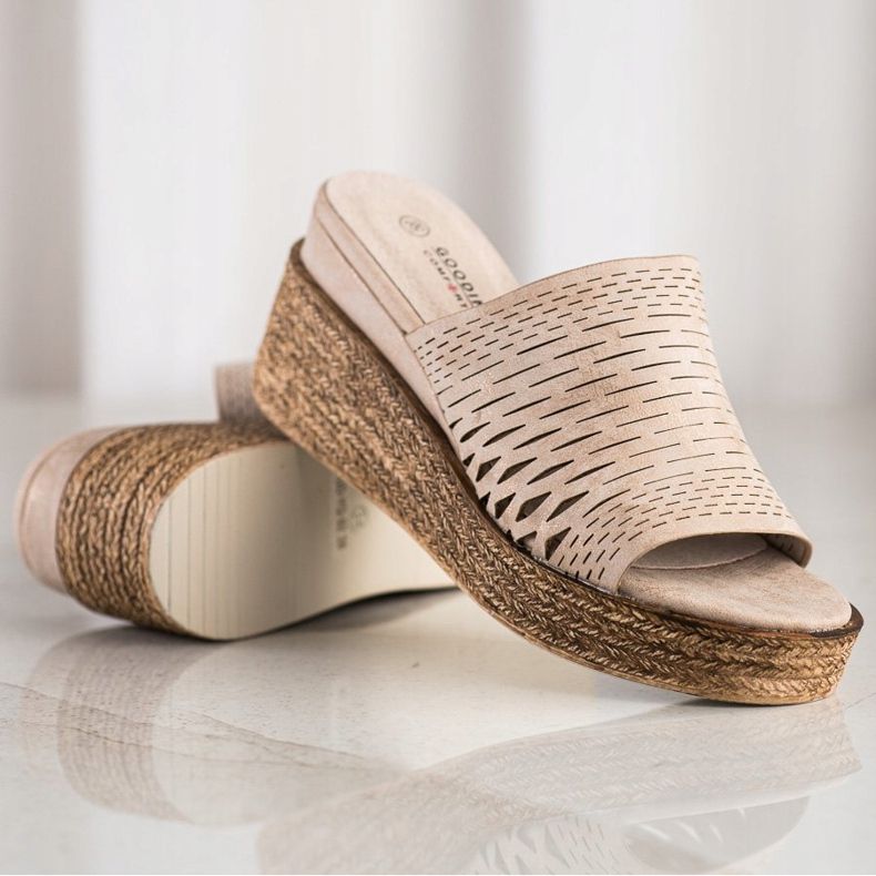 Goodin Openwork Wedge Tofflor beige 1