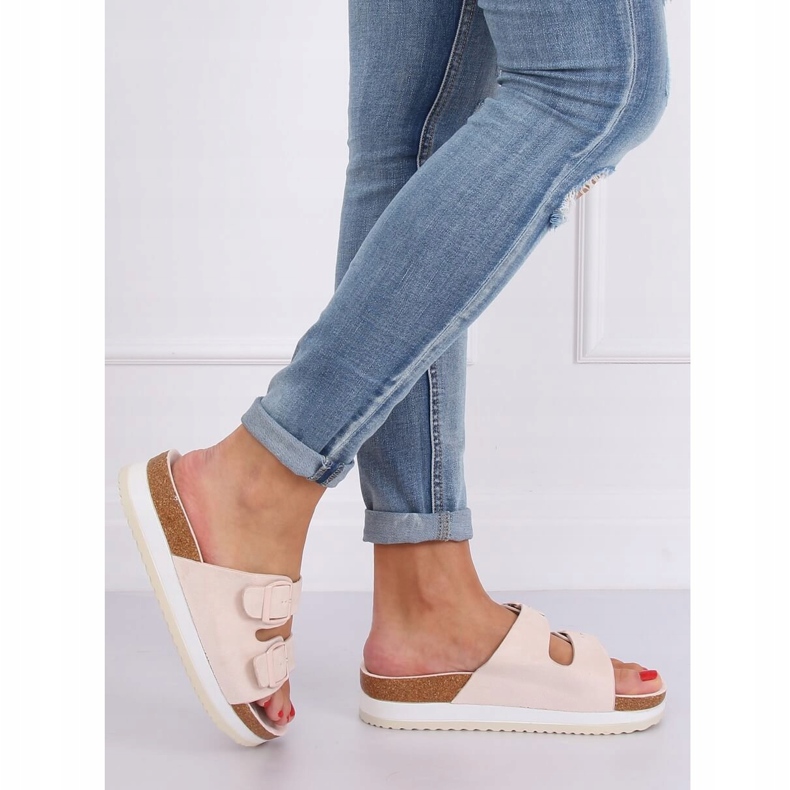 Beige scholki tofflor SS115P Beige mångfärgad rosa 1