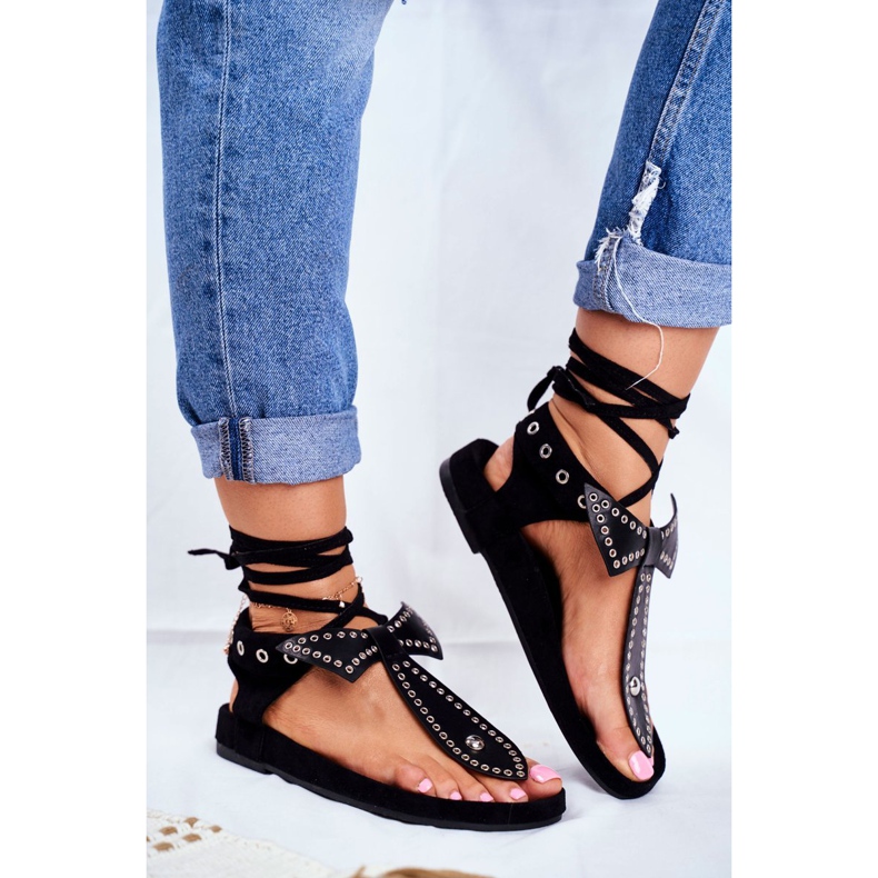 Lu Boo Svart bundna sandaler för kvinnor japanska Mara 1