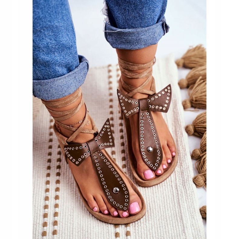 Lu Boo Brun bundna sandaler för kvinnor japanska Mara 1