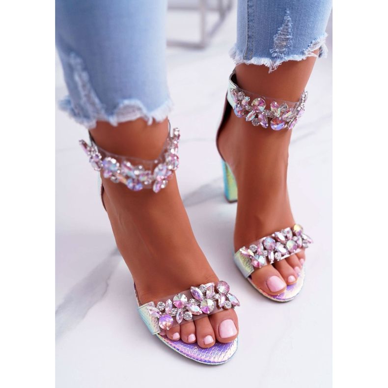 Lu Boo Iriserande rosa sandaler Lambada Rhinestones mångfärgad 2