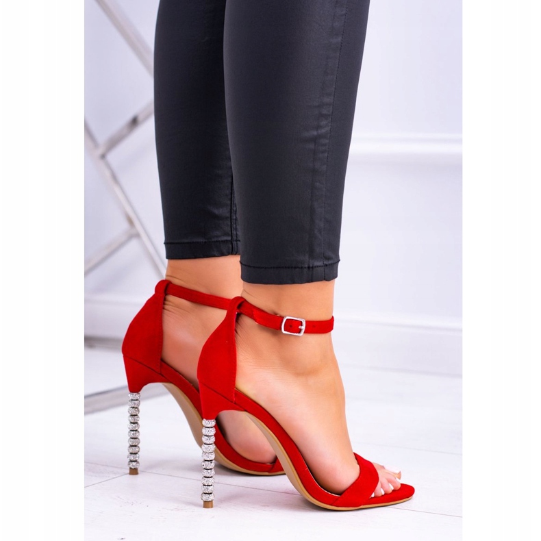 BUGO Kvinnors sandaler på hög klack dekorerad med Cubic Zirconia Elida röd 2