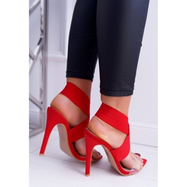 L.DAY Kvinnors sandaler på hög klack med ett brett band röda lampor 2