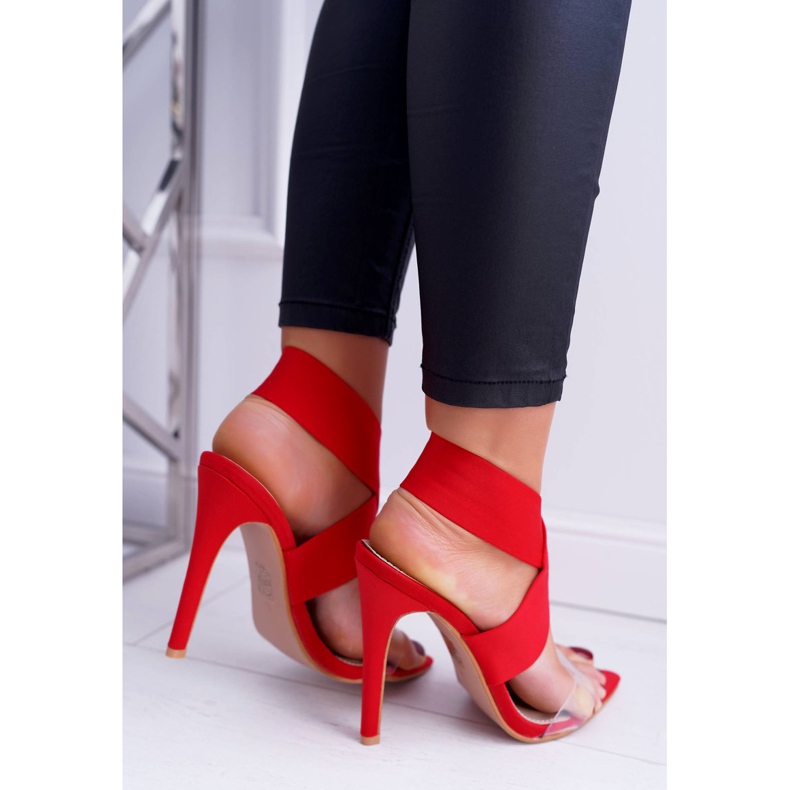 L.DAY Kvinnors sandaler på hög klack med ett brett band röda lampor 2