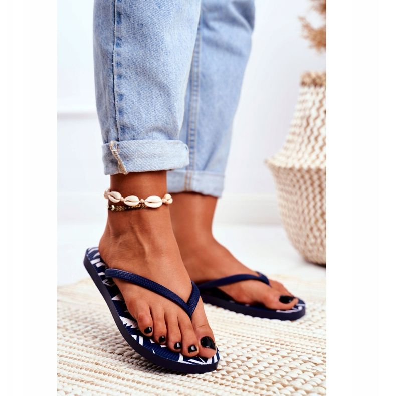 Lu Boo Dam Marinblå Aztec Flip Flops Havanna 2