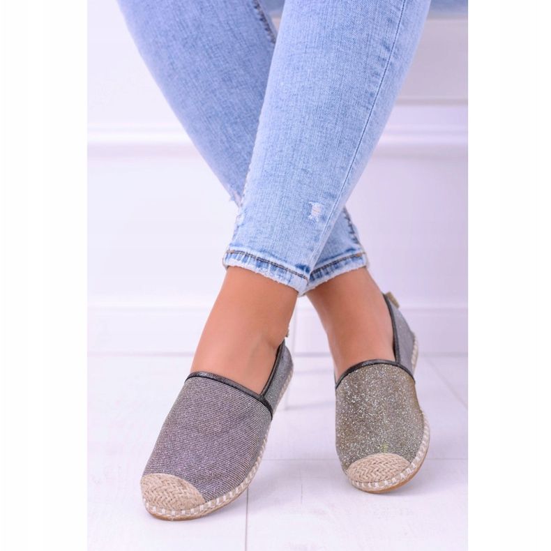 Lu Boo Glitter Espadrilles Slip On Miravet för kvinnor beige gyllene 1